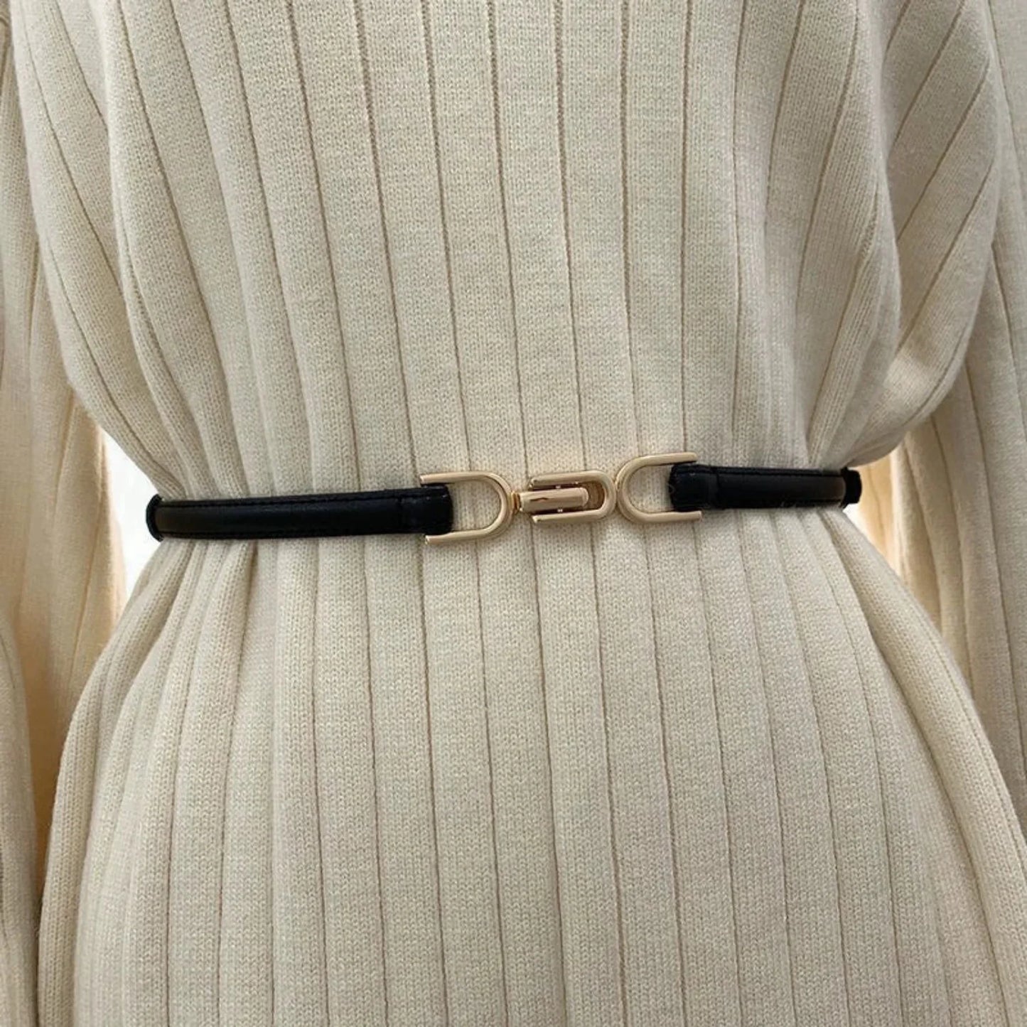 Minimalist Gold Clasp Skinny Black Belt JLTHB0274