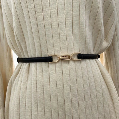 Minimalist Gold Clasp Skinny Black Belt JLTHB0274