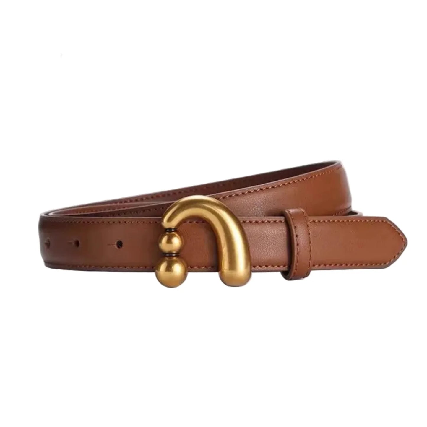 Sculptural Gold Hook Brown Belt JLTHB