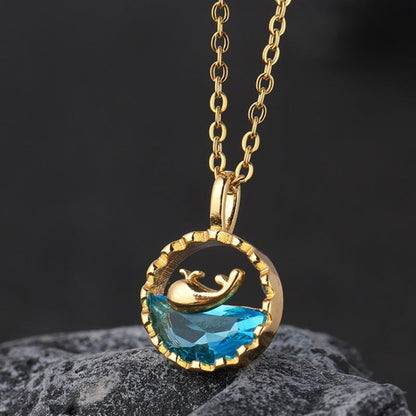 Blue Crystal whale Pendant Necklace â€“ Elegant Nature-Inspired Jewelry JLTN0540