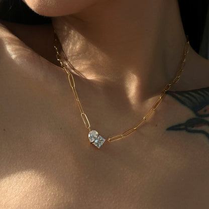 Chic Geometic Zirconia Pendant Pin Link Chain-Dual Stone‚ÄìPear & Princess Cut Necklace JLTN1231 | Just Lil Things at Broadway