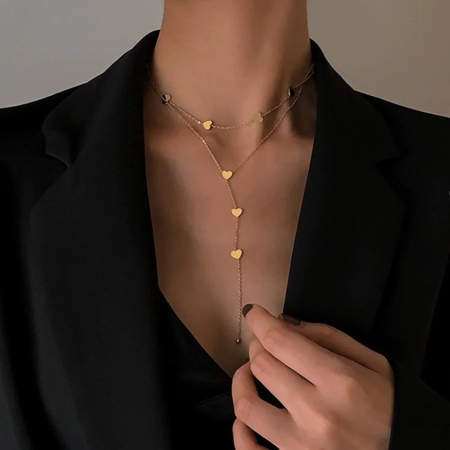 Two Layered Heart Drop Y-Necklace JLTN