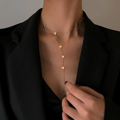 Two Layered Heart Drop Y-Necklace JLTN