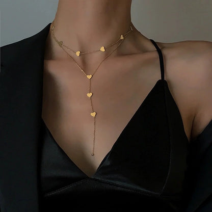 Two Layered Heart Drop Y-Necklace JLTN