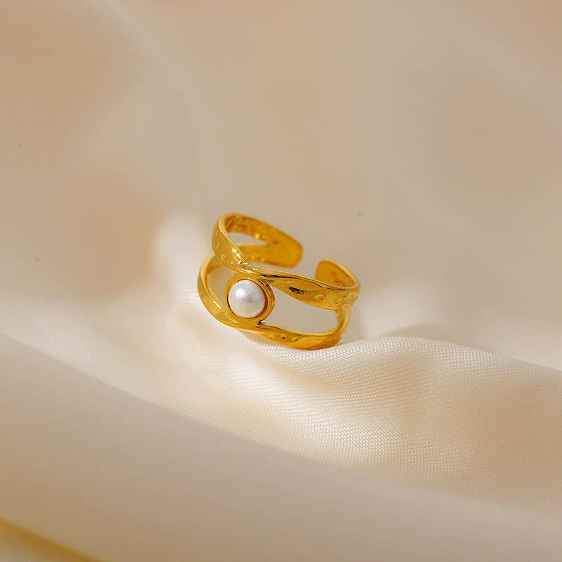 Elegant Gold Open Ring with Pearl Accent JLTR0473 | Just Lil Things at Broadway