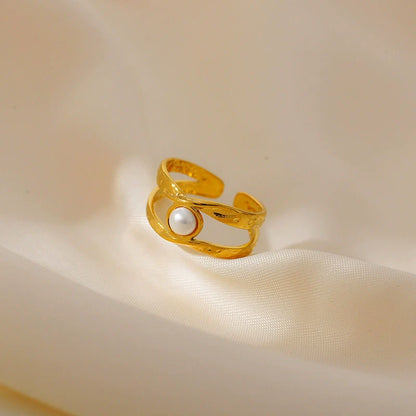 Elegant Gold Open Ring with Pearl Accent JLTR0473 | Just Lil Things at Broadway