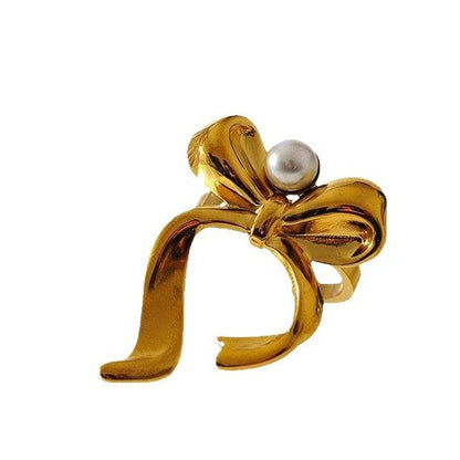 Elegant Ribbon Bow Design Pearl Studded Ring JLTR0479 | Just Lil Things at Broadway