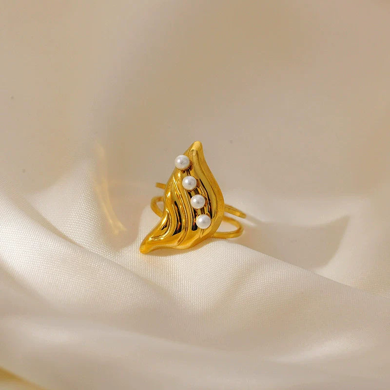 Nature-Inspired Gold Ring with Pearl Embellishments JLTR0483 | Just Lil Things at Broadway
