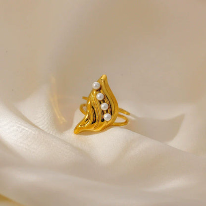Nature-Inspired Gold Ring with Pearl Embellishments JLTR0483 | Just Lil Things at Broadway