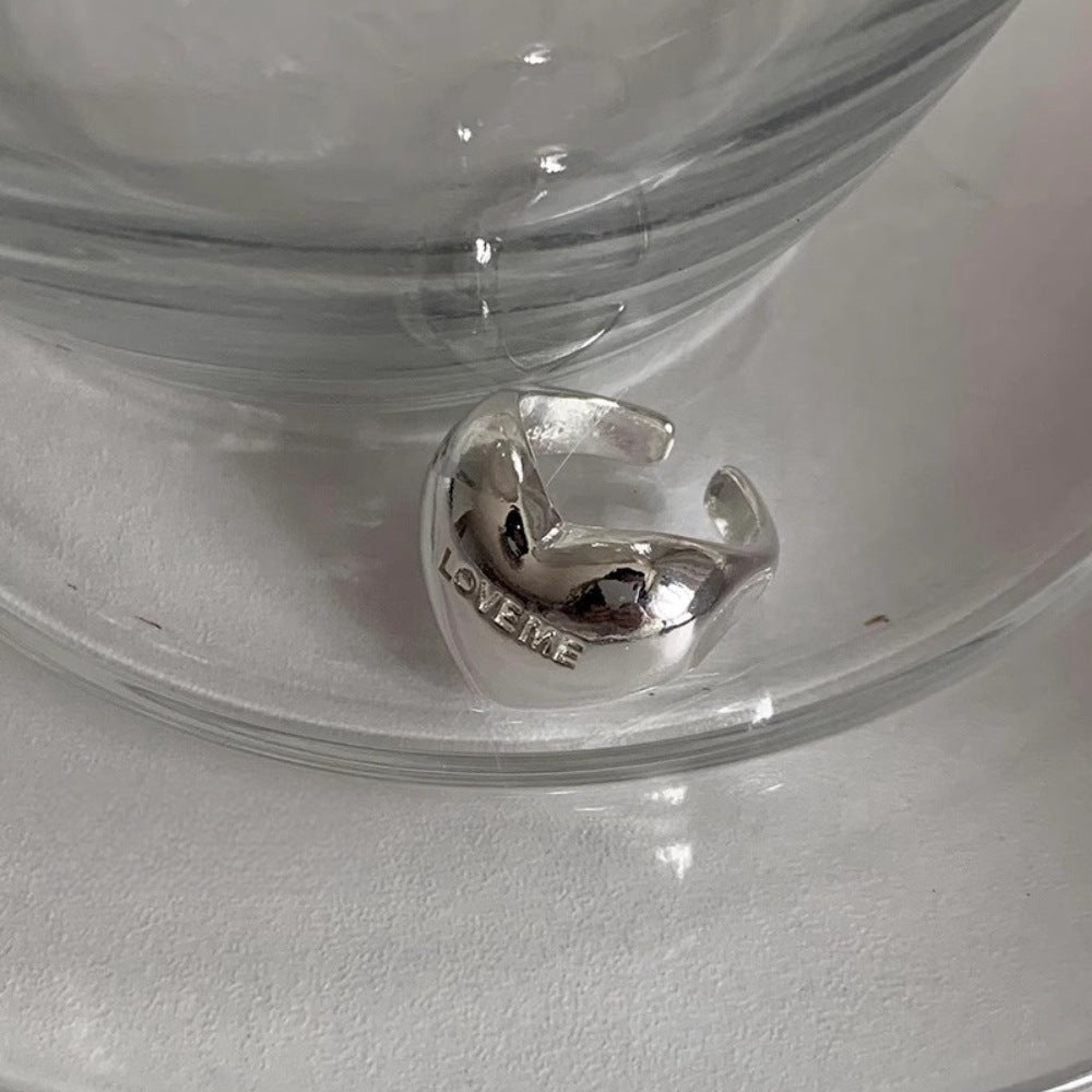 Engraved "LOVE ME" Open Band Silver Heart Ring JLTR0583 | Just Lil Things at Broadway