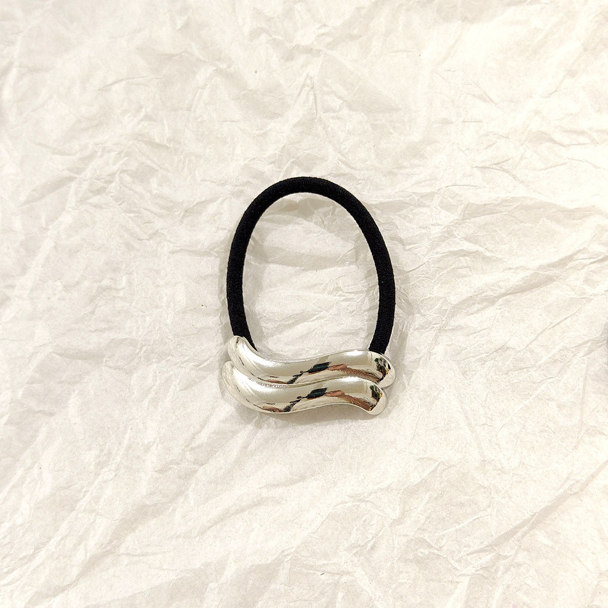Silver Wave Hair Tie ‚Äì Minimal Sculpted Metallic Elastic JLTS0511 | Just Lil Things at Broadway