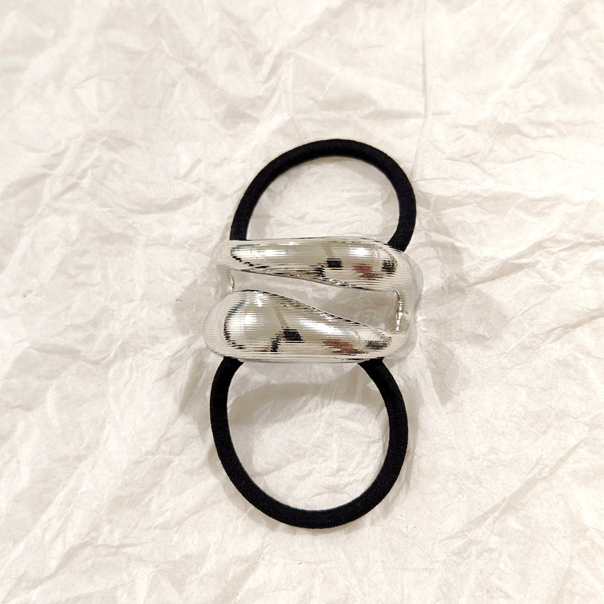 Silver Wave Hair Tie ‚Äì Sculpted Metallic Elastic Band JLTS0517 | Just Lil Things at Broadway