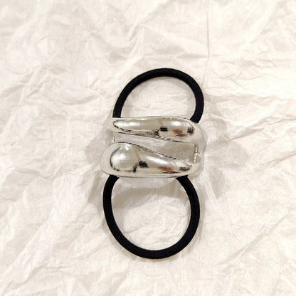Silver Wave Hair Tie ‚Äì Sculpted Metallic Elastic Band JLTS0517 | Just Lil Things at Broadway