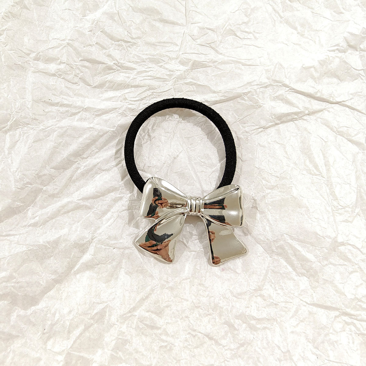 Shinny Silver Ribbon Bow Hair Tie JLTS0525 | Just Lil Things at Broadway