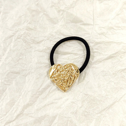 Crushed Heart Textured Golden Hair Tie ‚Äì Molten Metallic Elastic JLTS0551 | Just Lil Things at Broadway