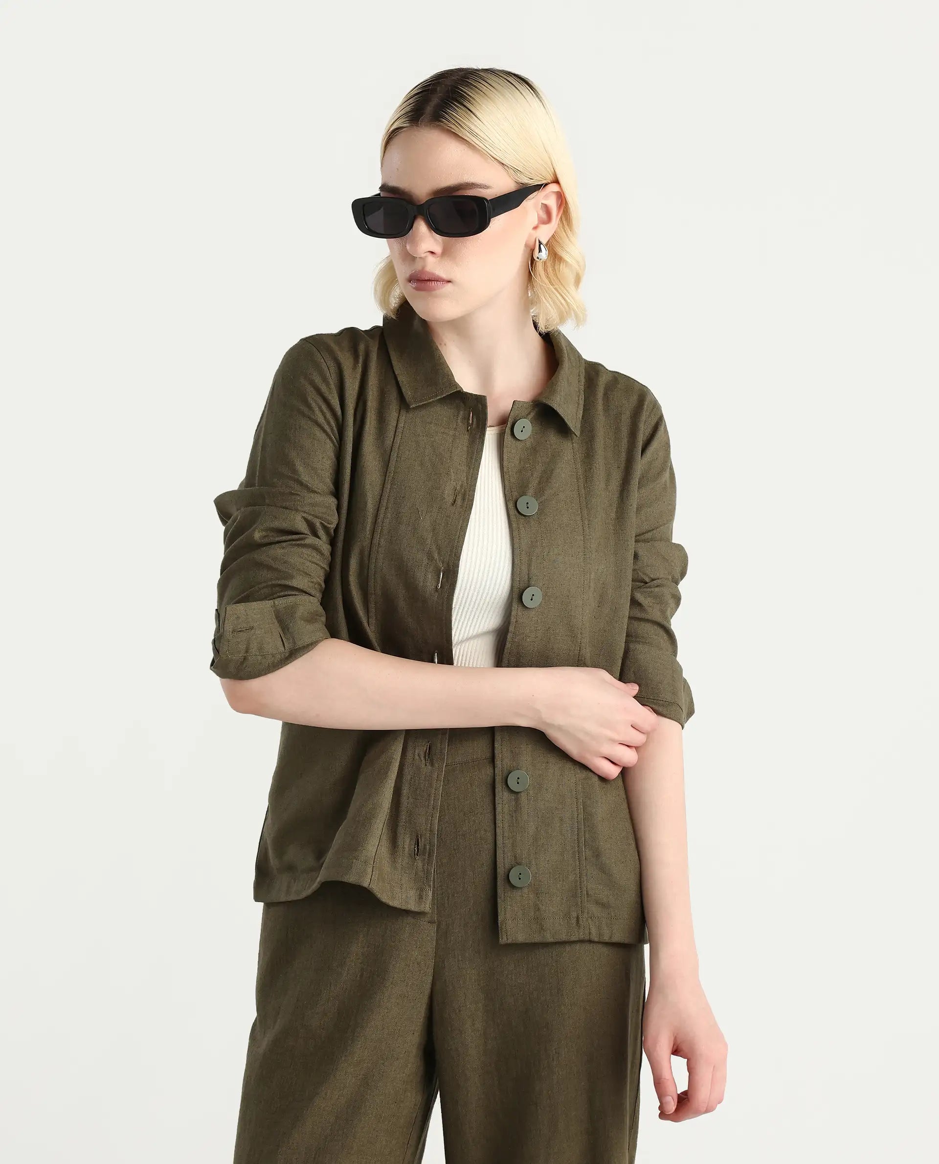 JOMOW T Womens Shacket Olive | RAREISM at Broadway