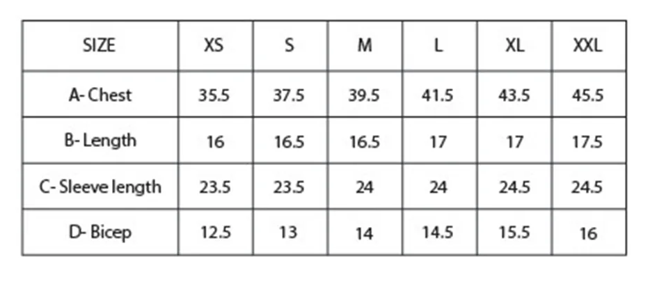 Size Chart for Oceane Blazer
