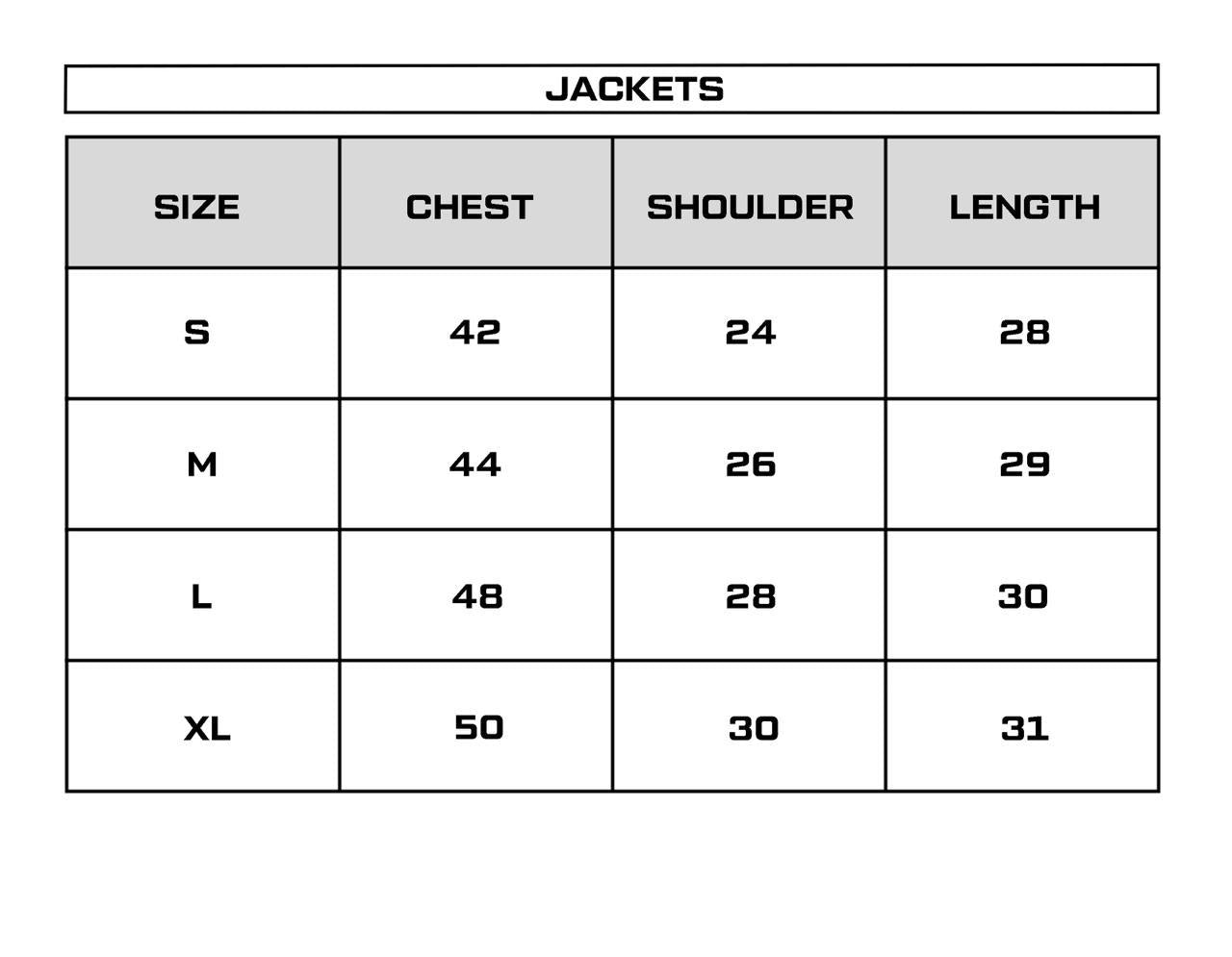 Size Chart for Pleat Effect Black Crop Jacket