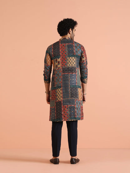 Kisah Men's Blue-Multicolor Long Kurta