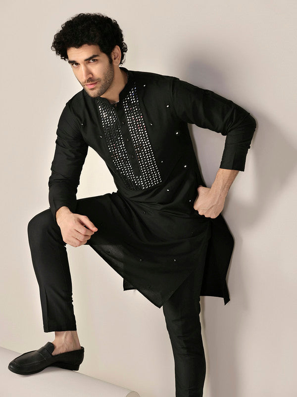 Kisah Men's Black Long Kurta