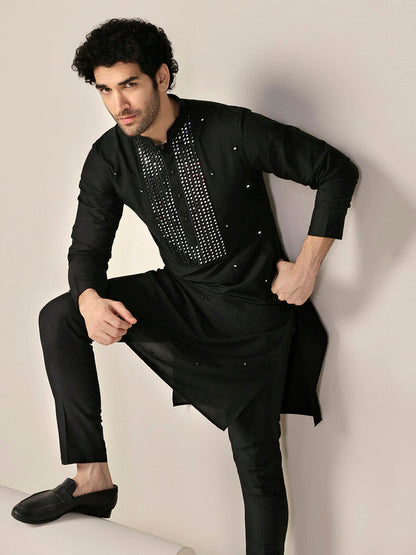 Kisah Men's Black Long Kurta