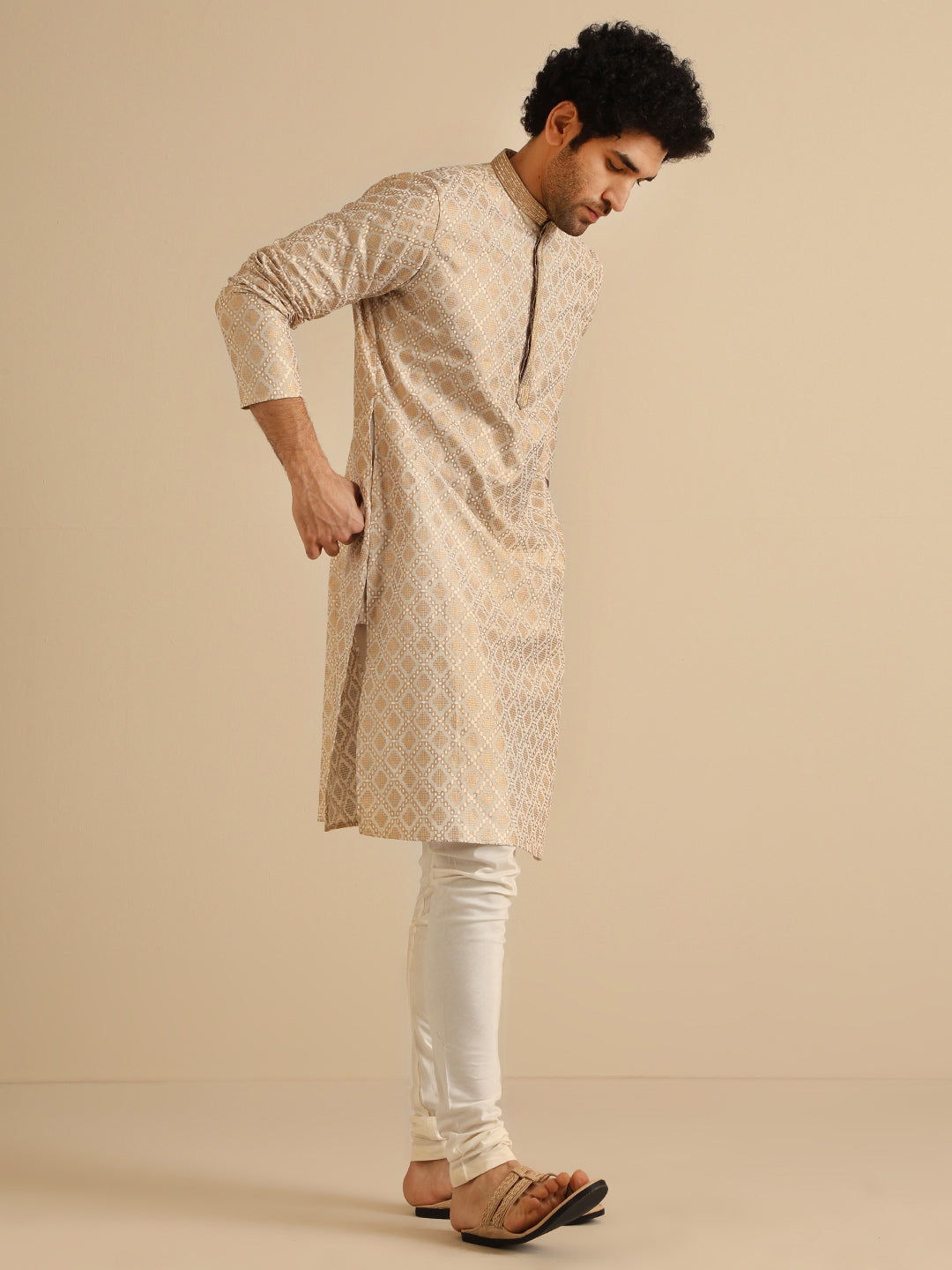 Kisah Men's Beige Long Kurta