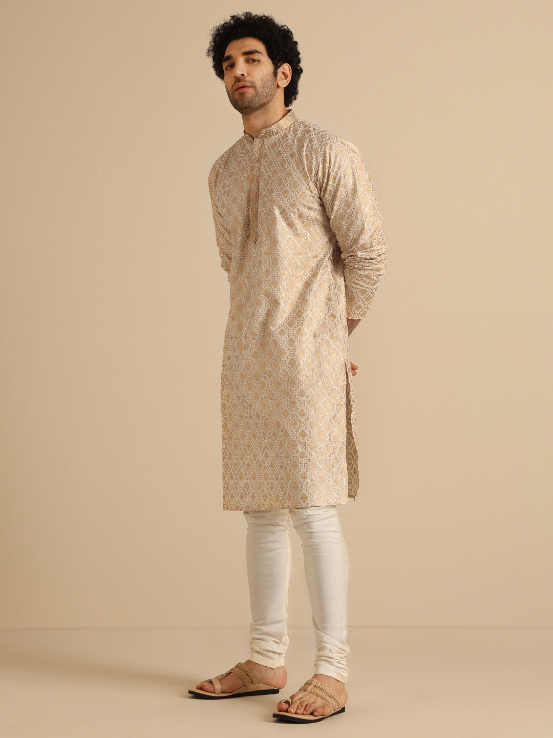 Kisah Men's Beige Long Kurta