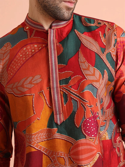 Kisah Men's Maroon-Multicolor Long Kurta