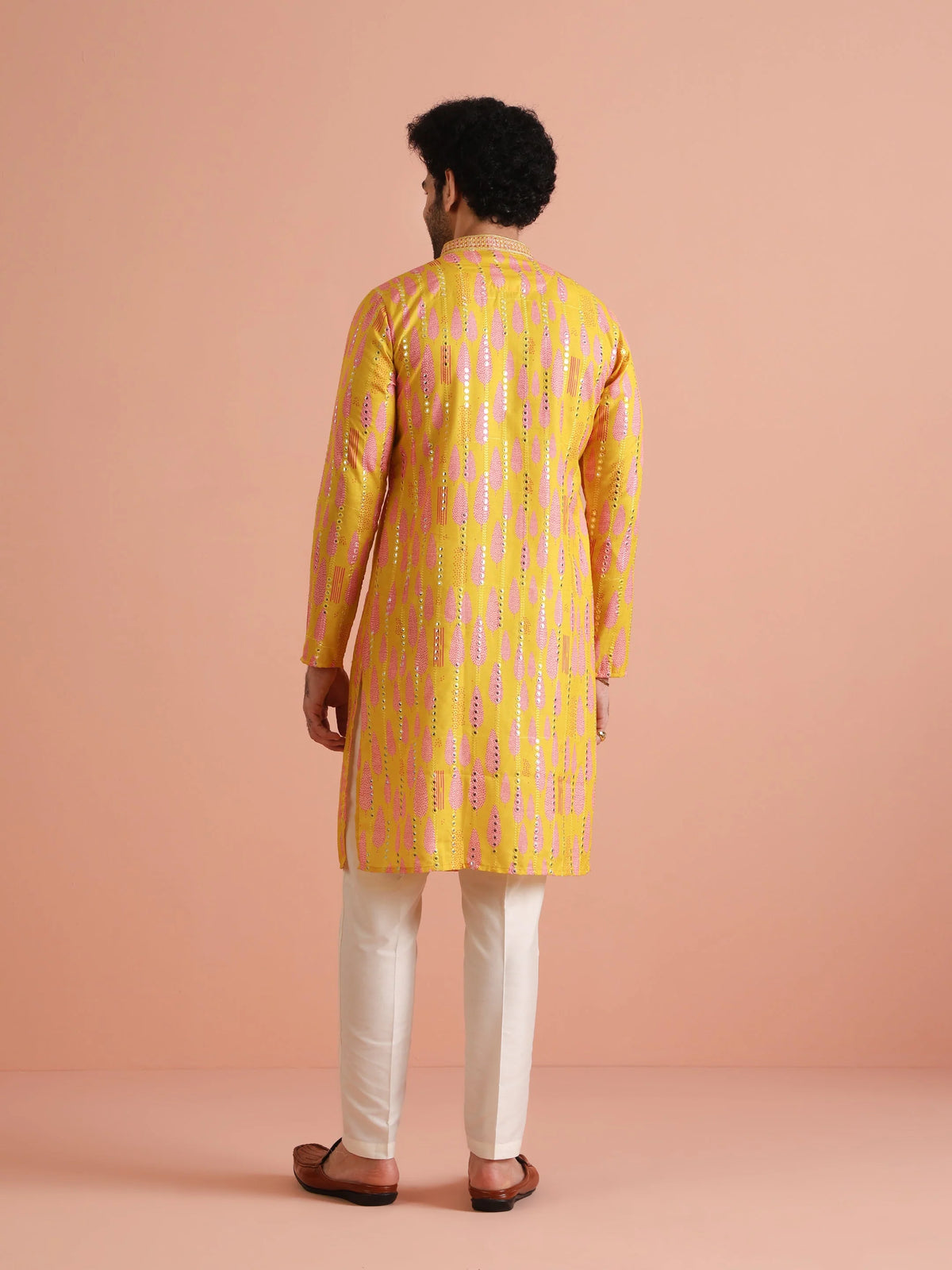 Kisah Men's Yellow-Multicolor Long Kurta