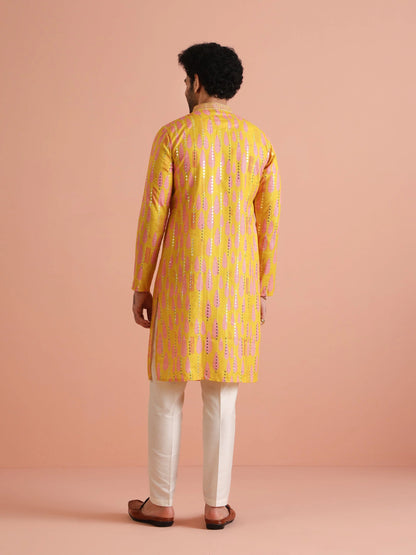 Kisah Men's Yellow-Multicolor Long Kurta