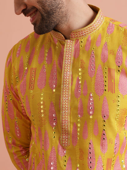 Kisah Men's Yellow-Multicolor Long Kurta
