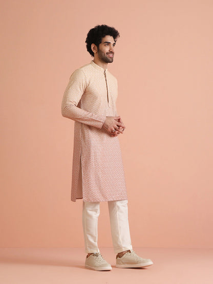 Kisah Men's Apricot-Coral Long Kurta