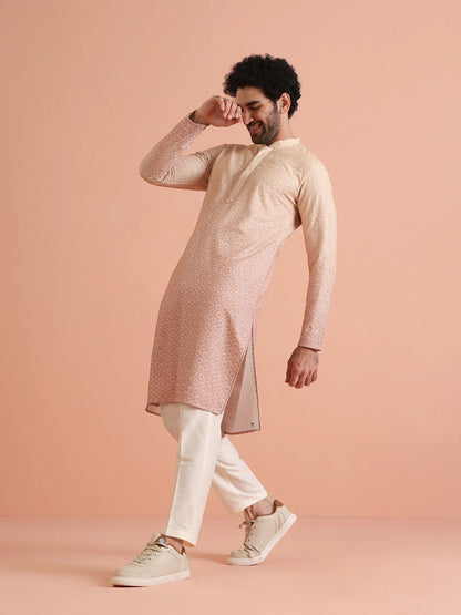 Kisah Men's Apricot-Coral Long Kurta