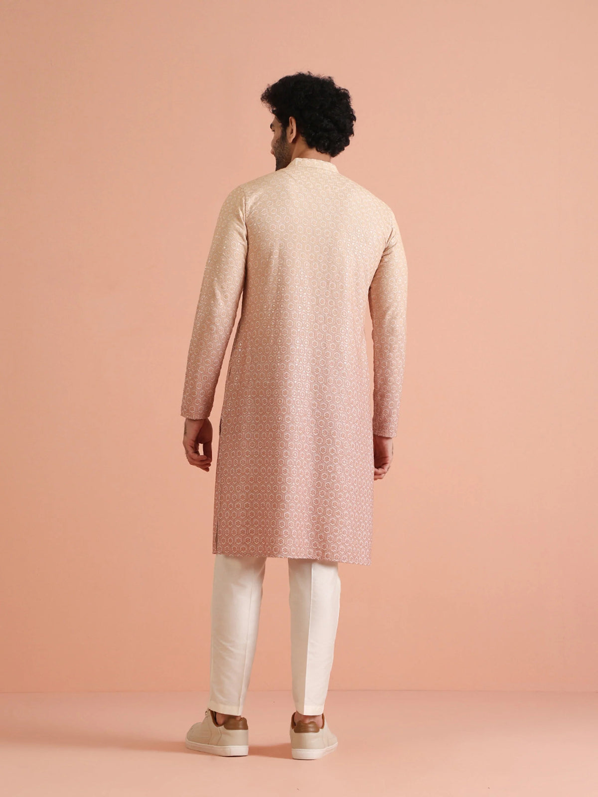 Kisah Men's Apricot-Coral Long Kurta