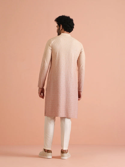 Kisah Men's Apricot-Coral Long Kurta