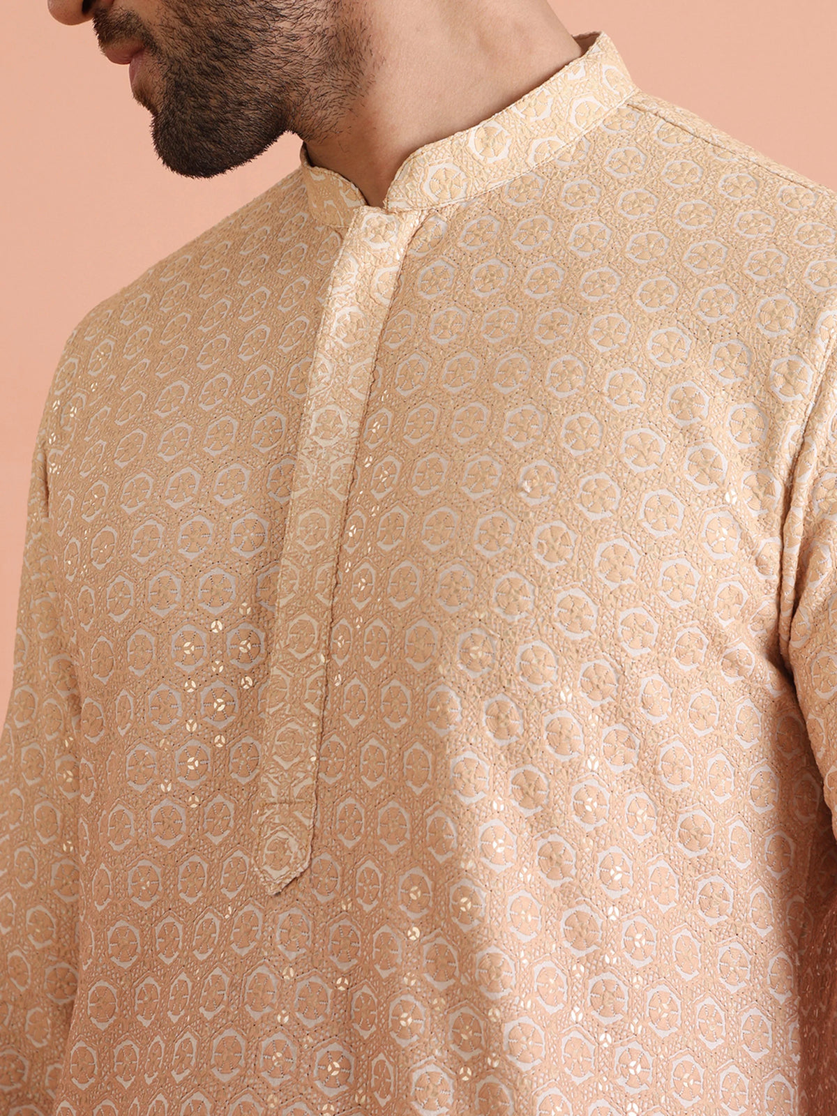 Kisah Men's Apricot-Coral Long Kurta