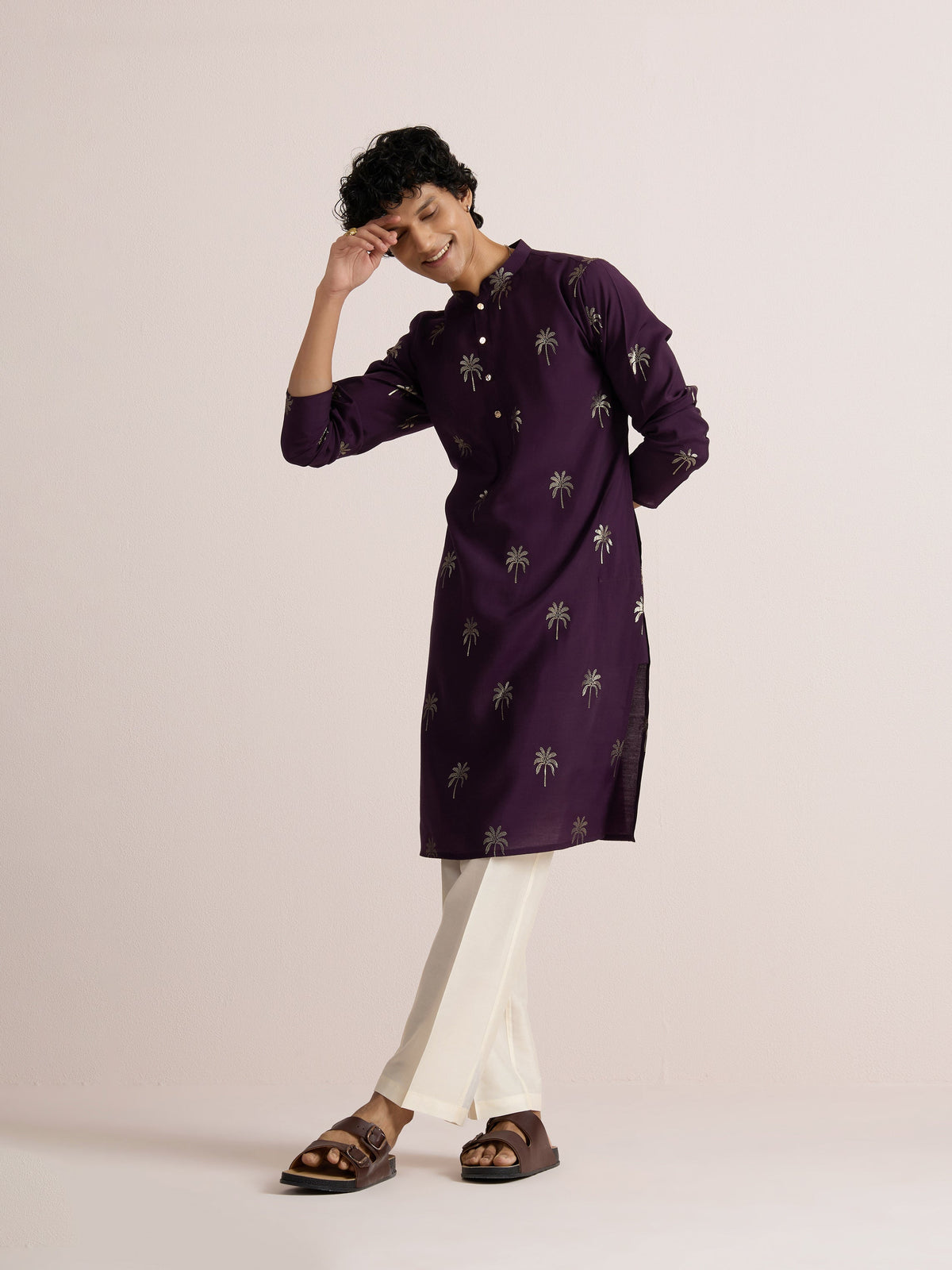 Kisah Men's Deep-Purple Long Kurta