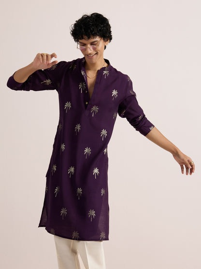 Kisah Men's Deep-Purple Long Kurta