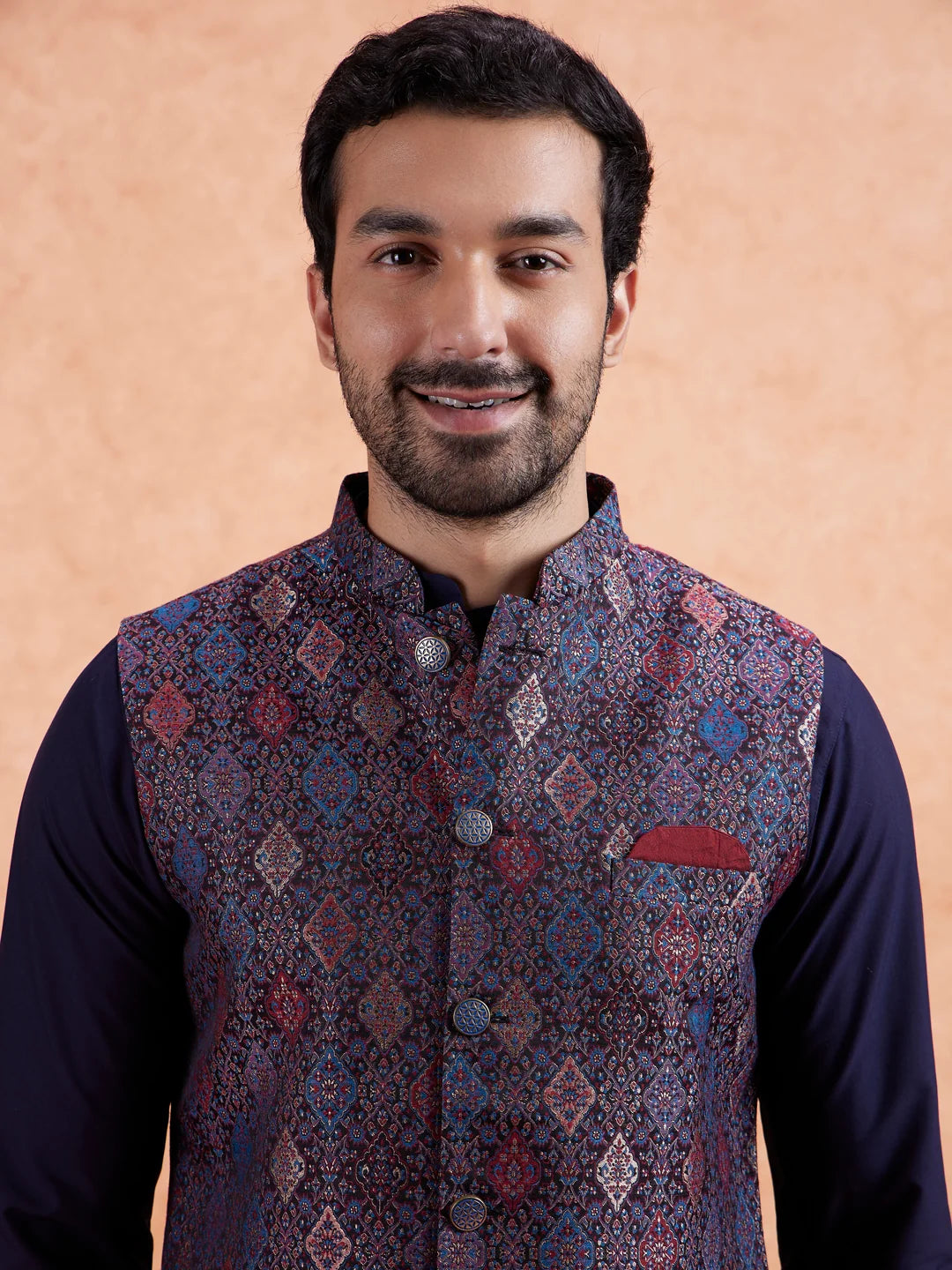 Kisah Men's Blue-Multicolor Short Jacket