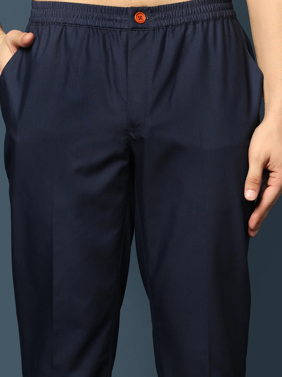 Kisah Men's Dark-Blue Regular Trouser
