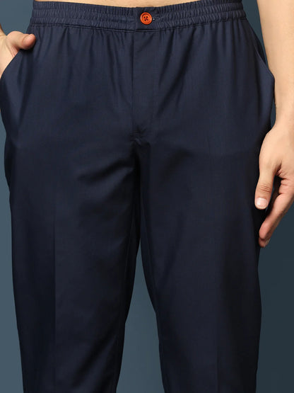 Kisah Men's Dark-Blue Regular Trouser