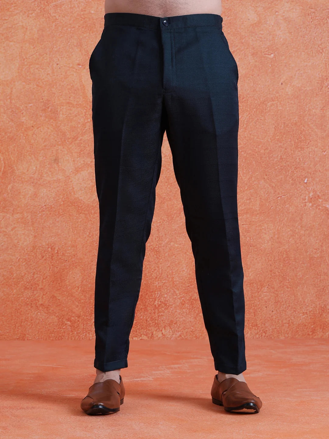 Kisah Men's Navy-Blue Regular Trouser