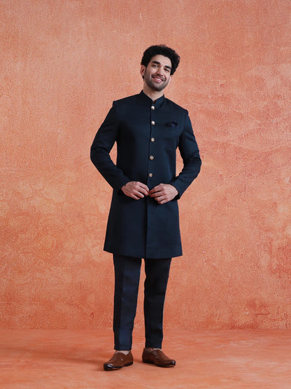 Kisah Men's Navy-Blue Regular Trouser