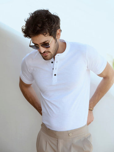White Solid Henley T-Shirt
