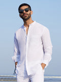 Zephyr Cotton Linen Shirt - Mandarin Collar | Kingdom Of White at Broadway