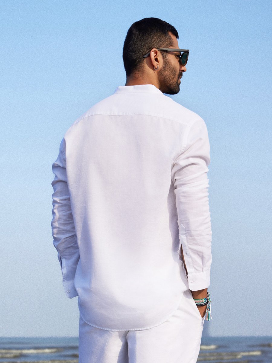 Zephyr Cotton Linen Shirt - Mandarin Collar | Kingdom Of White at Broadway