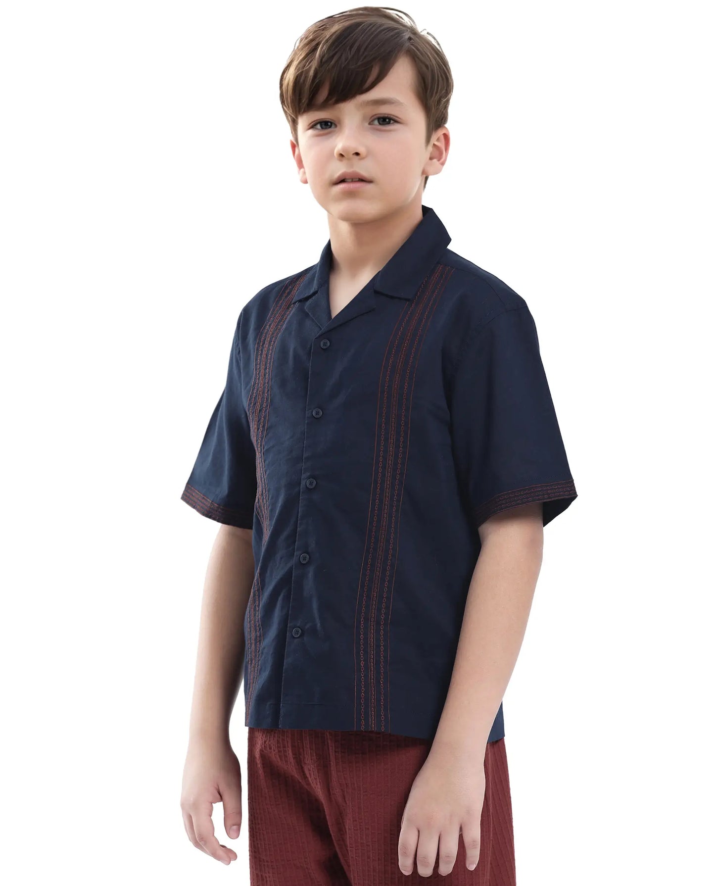 Rare Ones Kids Kyte-S Dark Navy Cotton Blend Half Sleeve Solid Button Closure Regular Fit Shirt