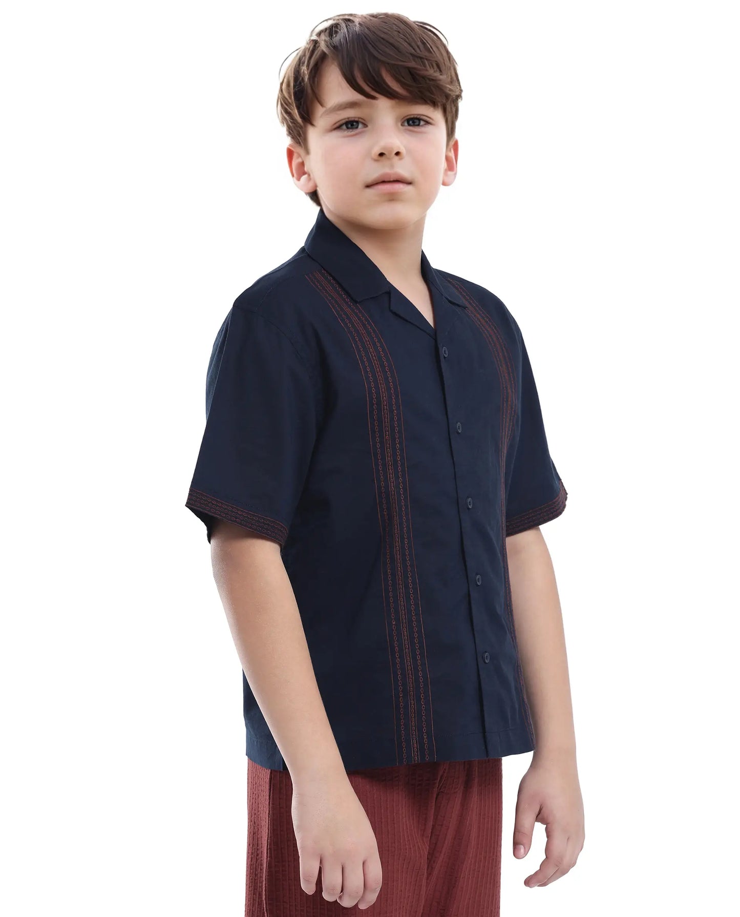 Rare Ones Kids Kyte-S Dark Navy Cotton Blend Half Sleeve Solid Button Closure Regular Fit Shirt