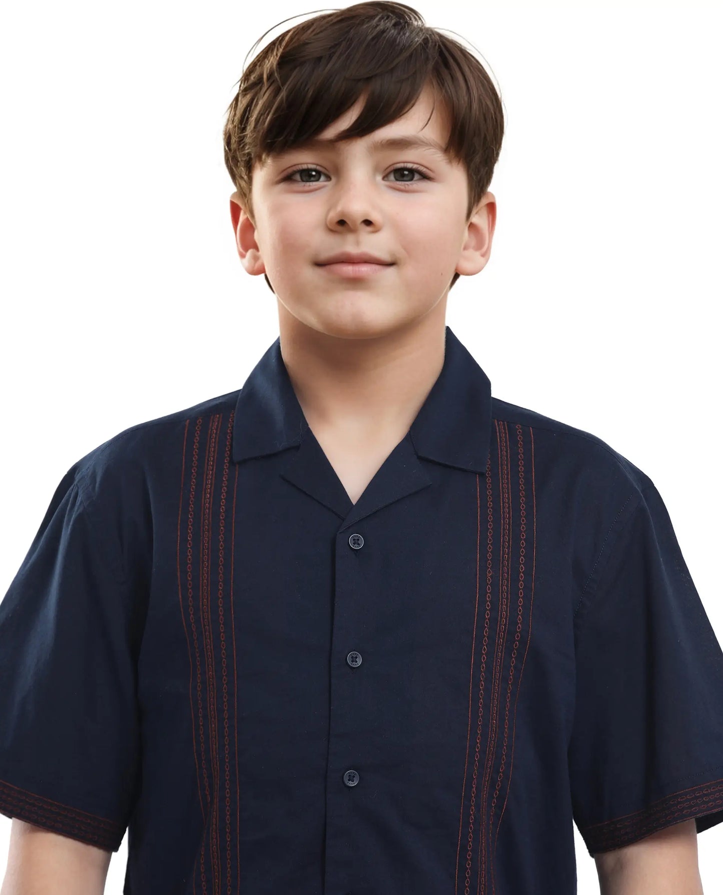 Rare Ones Kids Kyte-S Dark Navy Cotton Blend Half Sleeve Solid Button Closure Regular Fit Shirt