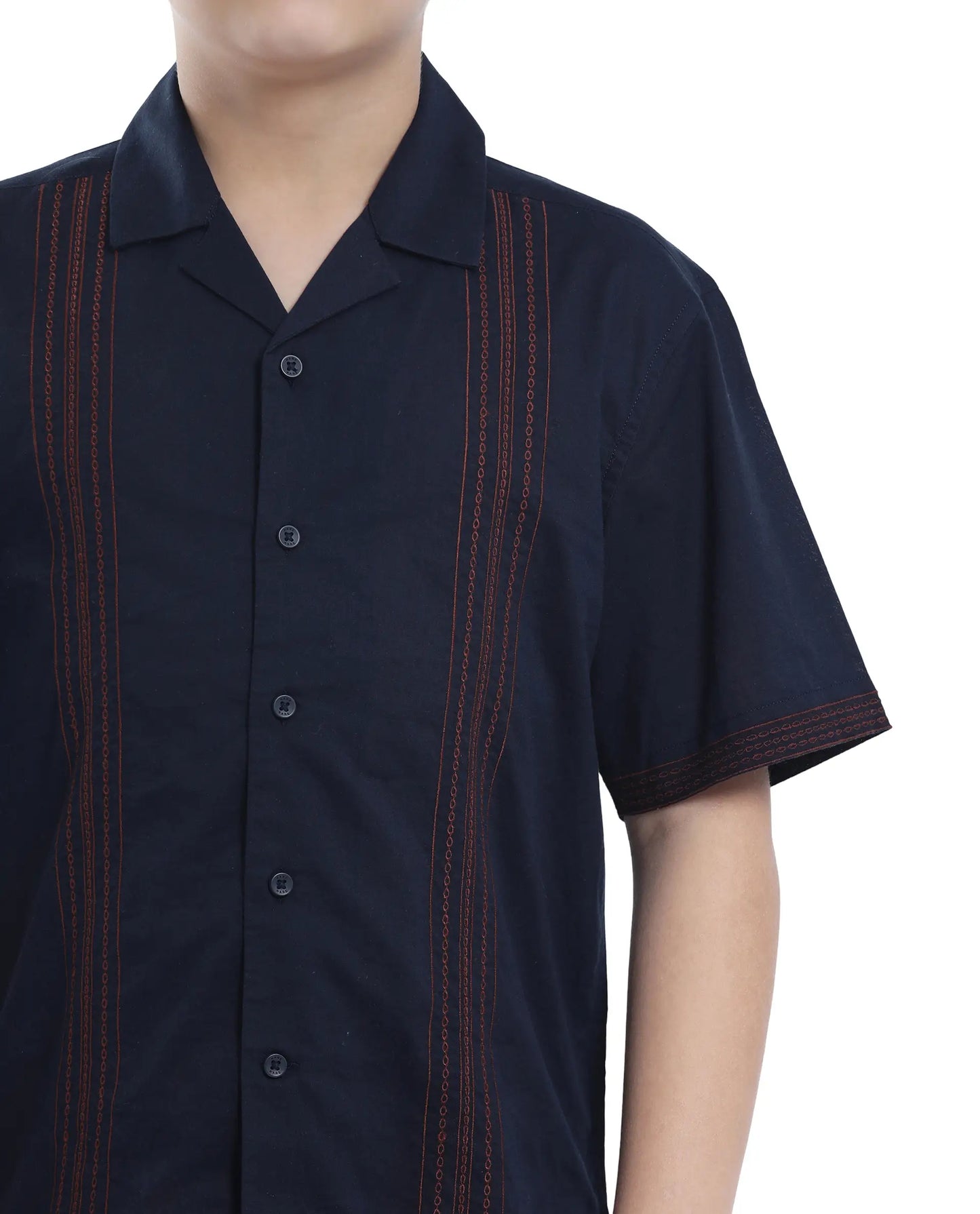 Rare Ones Kids Kyte-S Dark Navy Cotton Blend Half Sleeve Solid Button Closure Regular Fit Shirt